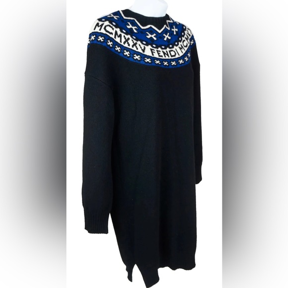 FENDI Black Fair Isle Wool Cashmere Knit Sweater Dress Size 42 It, 6 US - Picture 3 of 9